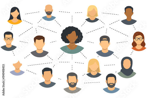 Diverse People Social Network Diagram with Communication and Connection Concept