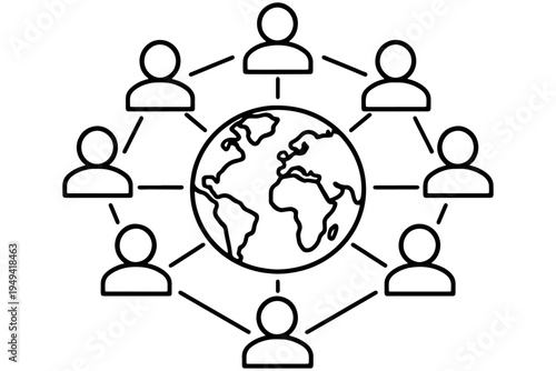 Global Communication Network with Diverse People Around Earth Flat Vector Design