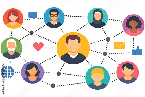 Multicultural People Social Network Connection Diagram Vector Illustration