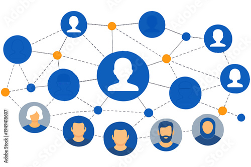 Online Business Networking with Connected Web Dots and Social Media Icons