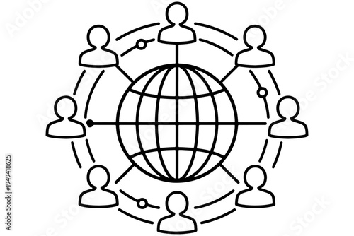 People Connected Around Earth Globe Symbolizing Global Teamwork and Community Vector Illustration