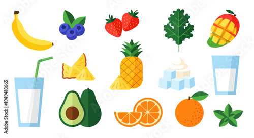 Colorful smoothie ingredients illustration