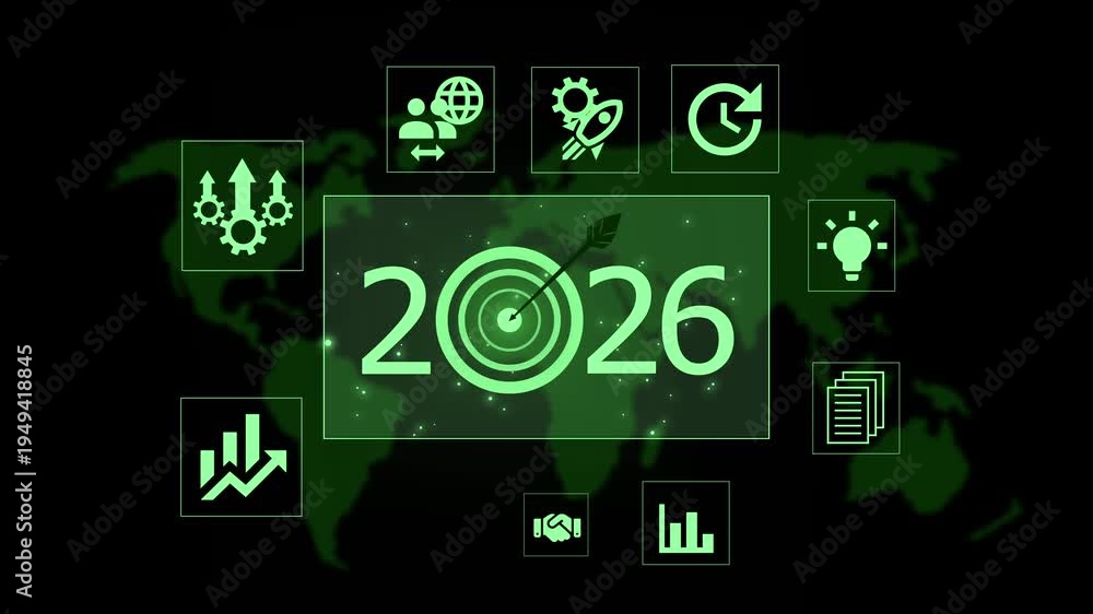 2026 global business target animation, Digital business concept with ...