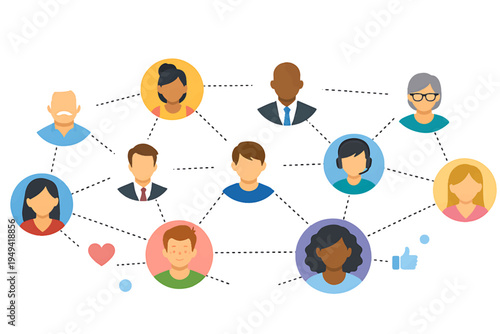 Worldwide People Connection Network with Diverse Community Icons Vector Illustration