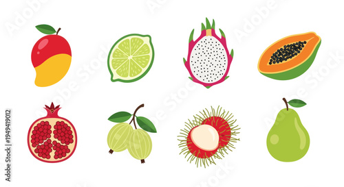 Colorful tropical fruit assortment on white
