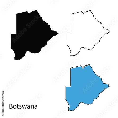 Botswana map vector set geographic country shape in black, outline, and color isolated