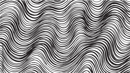 Dense pattern of thin, parallel black wavy lines creates an optical illusion effect across the entire frame.