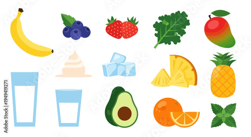 Fresh fruit and vegetable smoothie ingredients