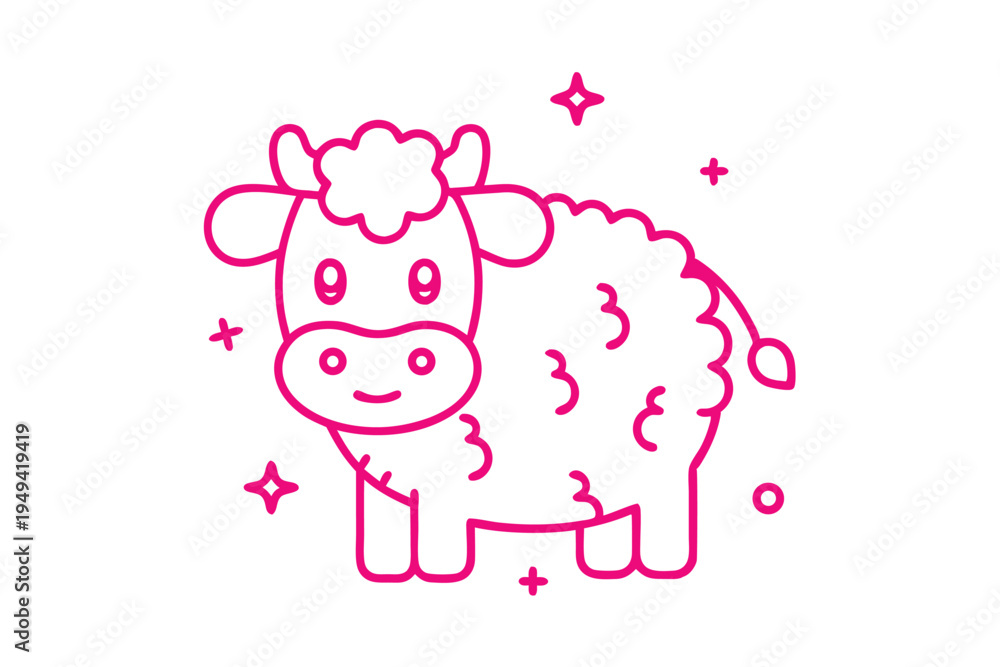 Obraz premium Fluffy cloud character looking confused with question mark in line art