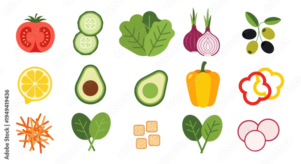 Fototapeta premium Fresh salad ingredients isolated on white
