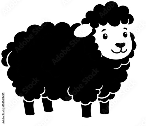 Cute Black Sheep Cartoon Vector Illustration with Fluffy Wool and Friendly Face, Ideal for Children's Books, Farm Animal Themes, or Unique Branding