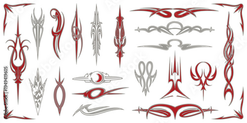 Hot Rod Custom Culture Pinstripe Vector Pack, Freehand Tribal Pinstriping Ornament Collection for Vintage Car and Motorcycle Paint Design, Classic Hotrod Graphics Elements