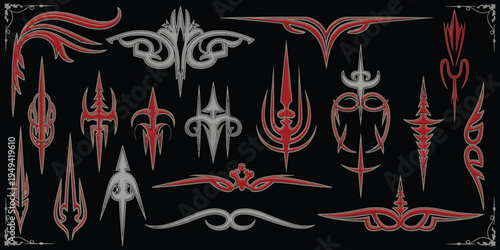Hot Rod Custom Culture Freehand Tribal Pinstripe Vector Collection for Car and Motorcycle Paint Design, Vintage Pinstriping Ornament Graphics Pack