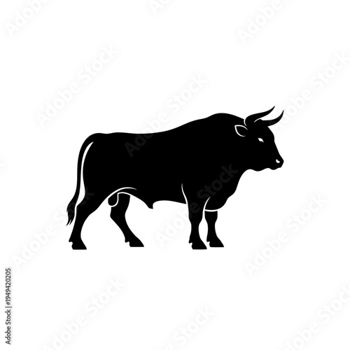 Silhouette of a sturdy black bull in profile, depicting a strong bovine figure.