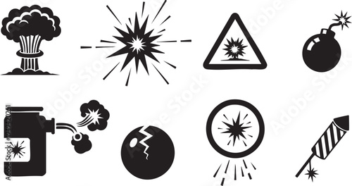 Collection of hazard and explosion symbols