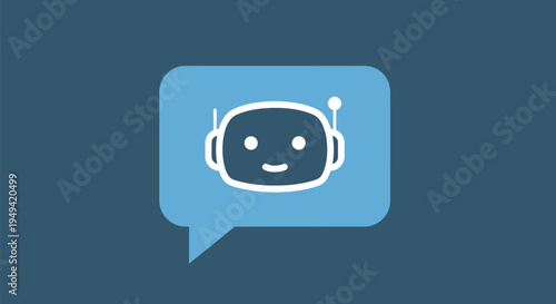Simple icon representing a friendly chatbot within a speech bubble symbolizing automated digital communication and customer service interface.