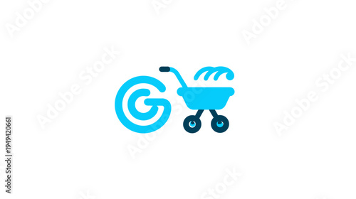 A stylized design featuring a wheelbarrow and a stylized letter "G" in teal and dark teal against white
