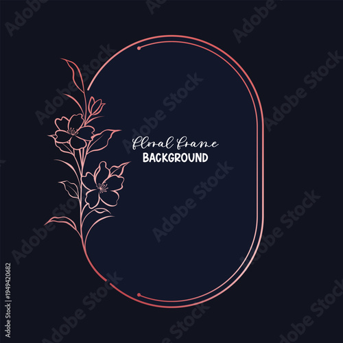 Elegant Rose Gold Floral Frame, Luxury Oval Botanical Line Art Border for Wedding Invitations and Minimalist Branding