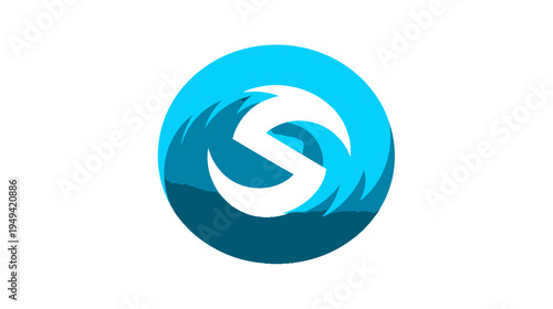 A stylized abstract logo featuring a white letter "S" nestled within a circle with blue gradient waves