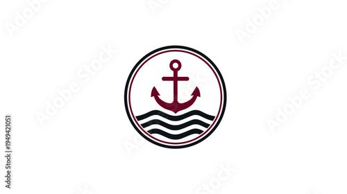 A circular emblem depicts an anchor within a circle, with waves at the bottom. The anchor is maroon