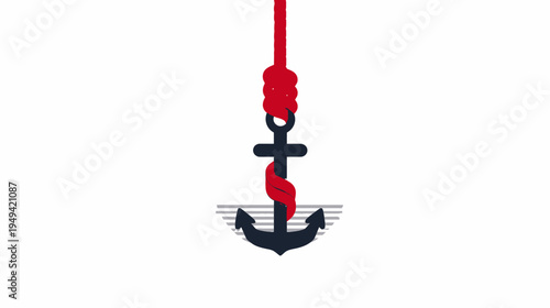 Graphic design of a nautical anchor, with rope detailing, and shades of red, white, and navy
