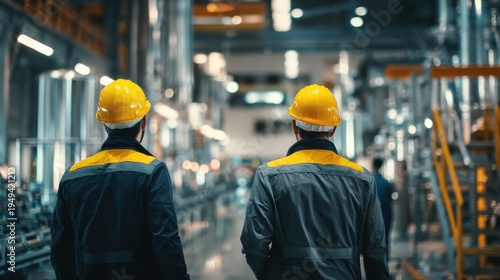 two engineers wearing yellow safety helmets and reflective jackets