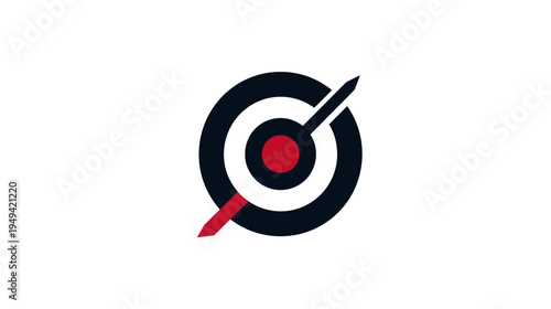Graphic with a central red circle, dark concentric circles, and intersecting linear elements
