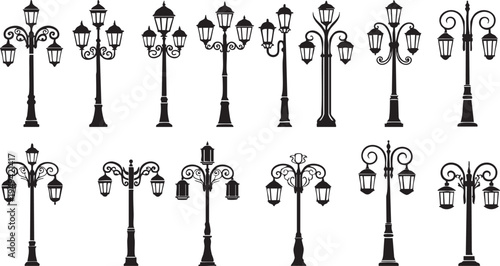Collection of various street lamp post designs and styles