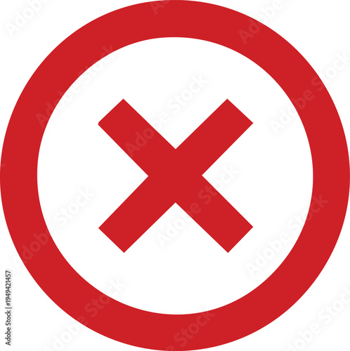 Red circle with bold white x mark in the center cross