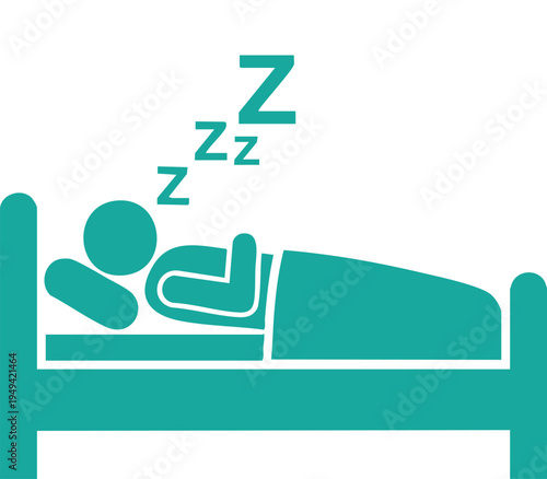 Teal of person sleeping in bed with z zs above head