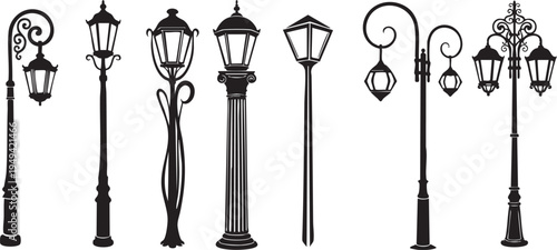 Collection of various street lamp post designs and styles