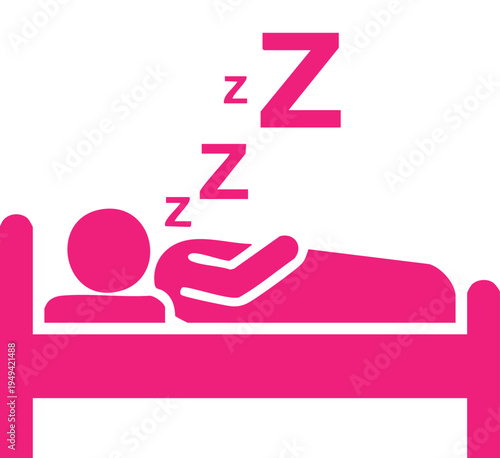 Pink of a person sleeping in bed with z symbols above rest