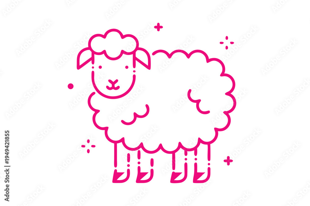 Fototapeta premium Cute smiling fluffy cloud, simple line art, cartoon illustration, vector