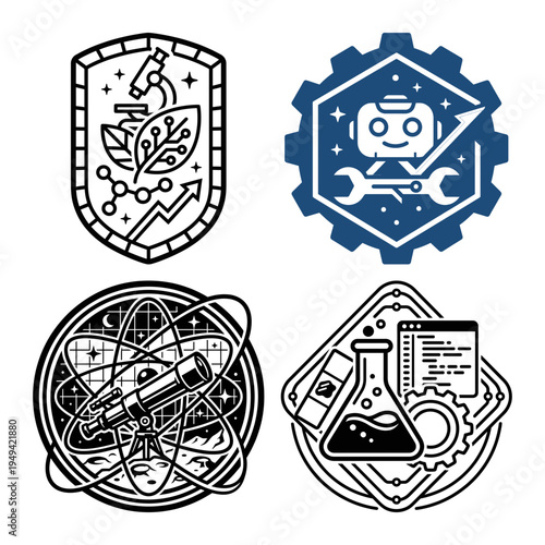Science education and rocket launch outline icon set