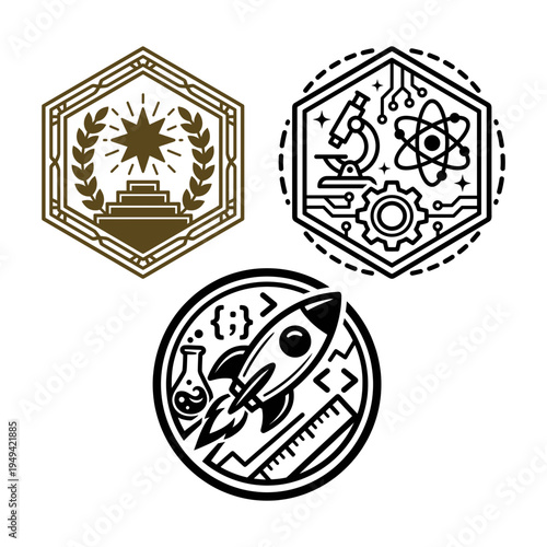 Space research and laboratory outline icon set