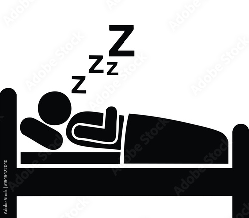 Black silhouette of person sleeping in bed with z symbols