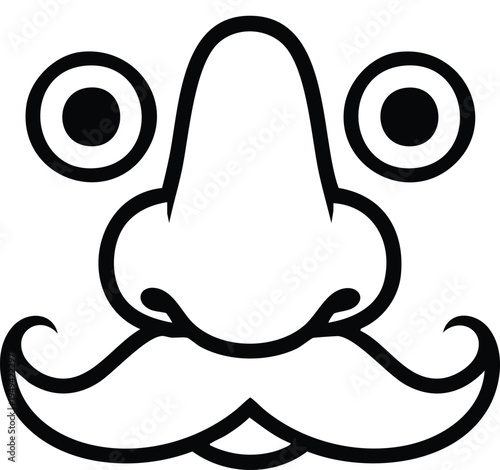 Black and white cartoon face with large nose and mustache