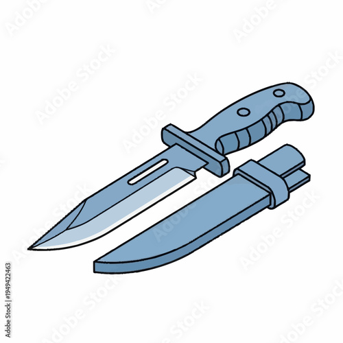 Illustration of a tactical combat knife with sheath.