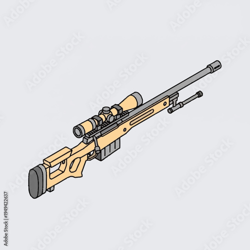 Detailed Illustration of a Sniper Rifle with Scope.