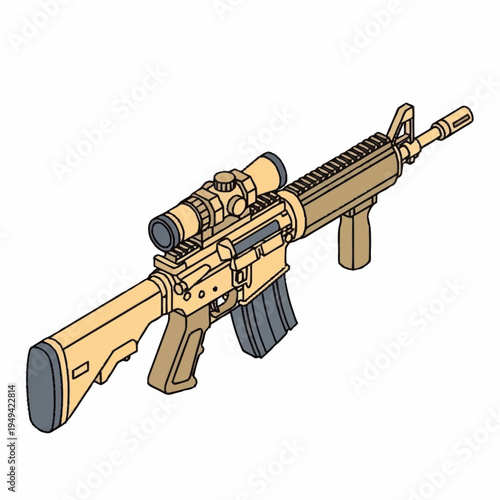 Modern Assault Rifle with Scope and Magazine.