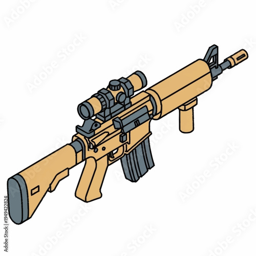 Modern Assault Rifle with Scope and Accessories.