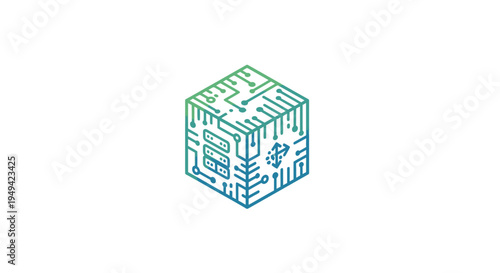 Abstract Circuit Board Cube Technology Illustration