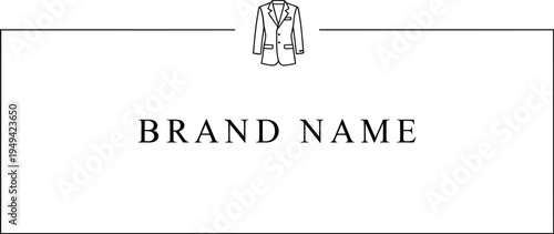 This minimalist brand identity design features a line art illustration of a men's suit jacket above a classic text placeholder, perfect for tailoring businesses.