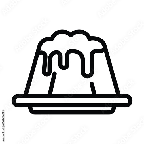 Jelly Pudding Icon - Simple Line Art Dessert Graphic