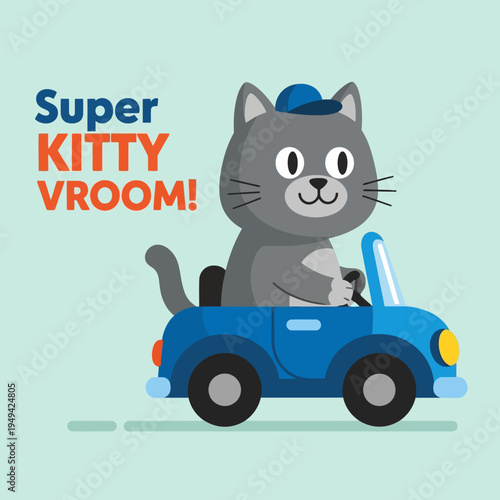 Cartoon cat driving a car.