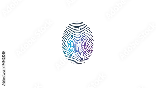 Digital Fingerprint Vector Icon with Circuit Board Pattern and Gradient Colors for Security, Identity, and Biometric Technology