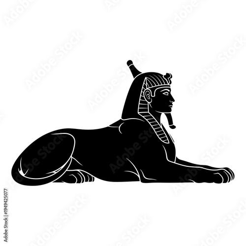 Egyptian Sphinx Statue Black Silhouette Side.