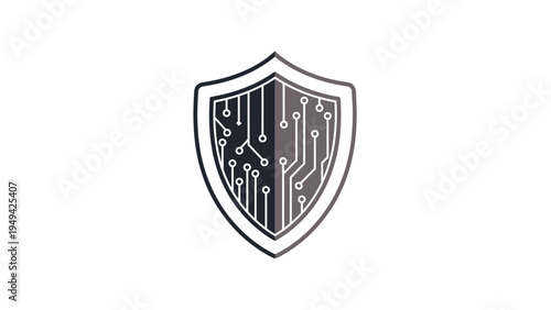 Cyber Security Shield Vector Icon with Circuit Board Pattern, Digital Data Protection and Privacy Symbol for Technology Websites and Apps