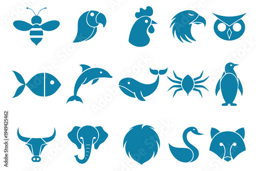 Diverse Animal Silhouettes: An array of stylized animal silhouettes in a vibrant hue, creating a visually engaging collection, perfect for a variety of creative projects. 