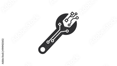Digital Technology Wrench Icon Vector Illustration Representing IT Repair, Maintenance, and System Optimization for Modern Tech Solutions